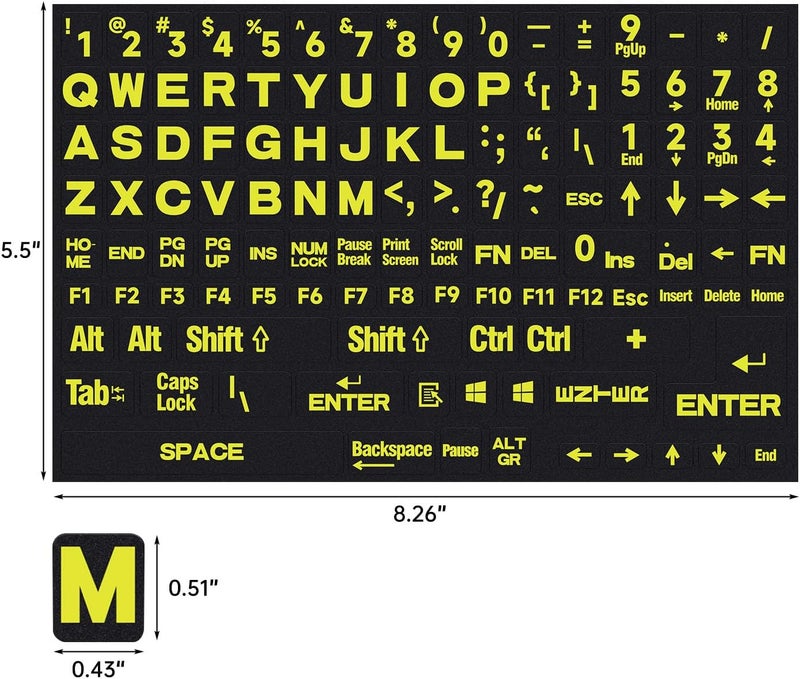DAMMOMKO 2PCS English Keyboard Stickers Large Letters Full Set - Keyboard Letter Replacement Stickers for Laptop PC Computer, Matte English Keyboard Alphabet Sticker Black Background with Green Lettering - Image 3